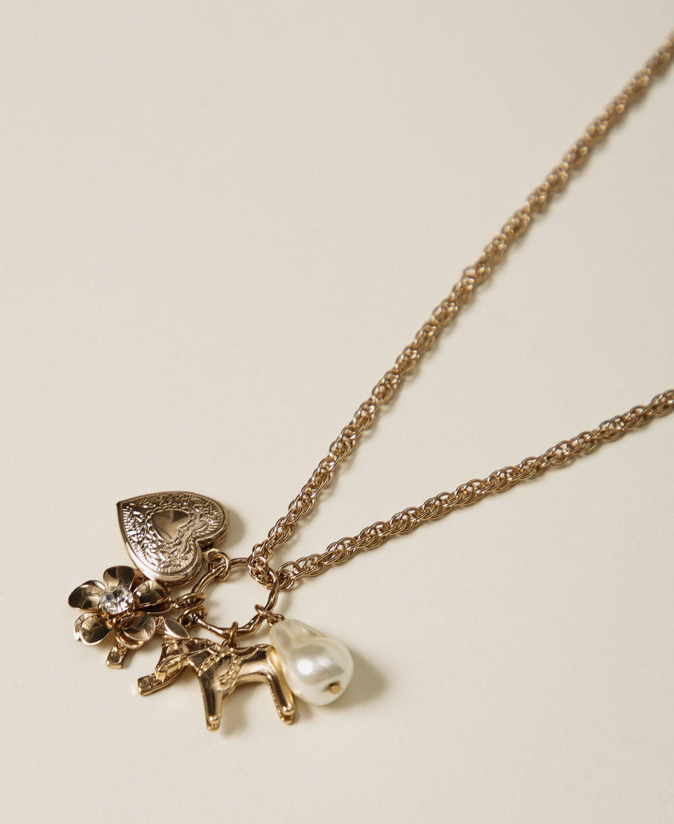 Necklace with charms and pearl Old Gold Woman 261TO5030_12616_02