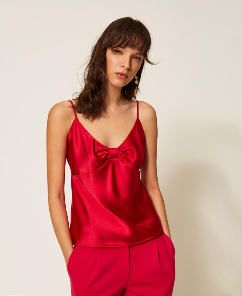 Satin top with knot Magenta Red Woman 261AP2253_13160_01