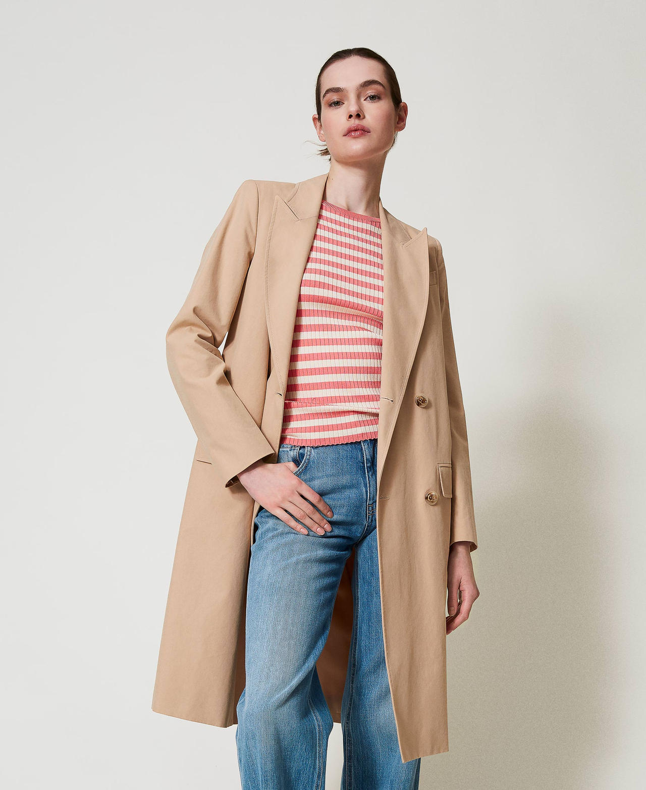 Gabardina cruzada con botones con logotipo Beige &laquo;Rope&raquo; Mujer 251TP2210_12145_01