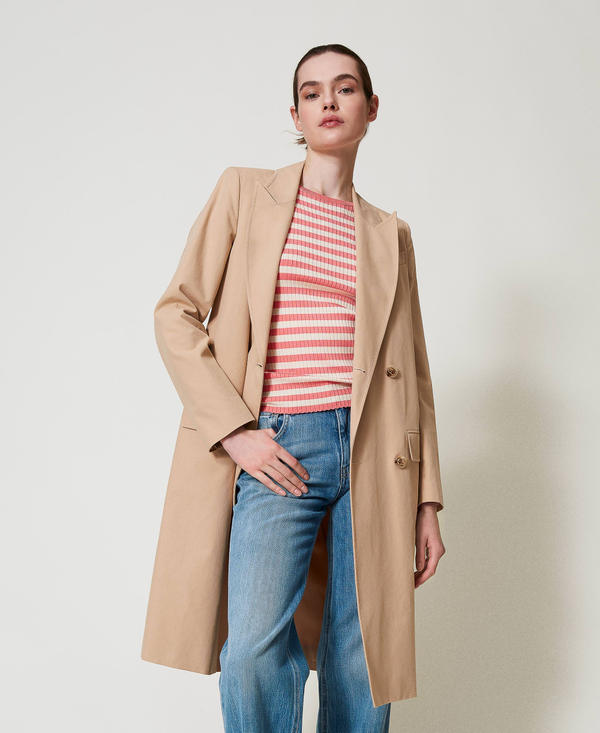 Double-breasted trench coat with logo buttons