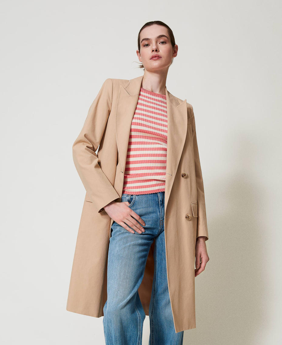 Double-breasted trench coat with logo buttons Rope Beige Woman 251TP2210_12145_01