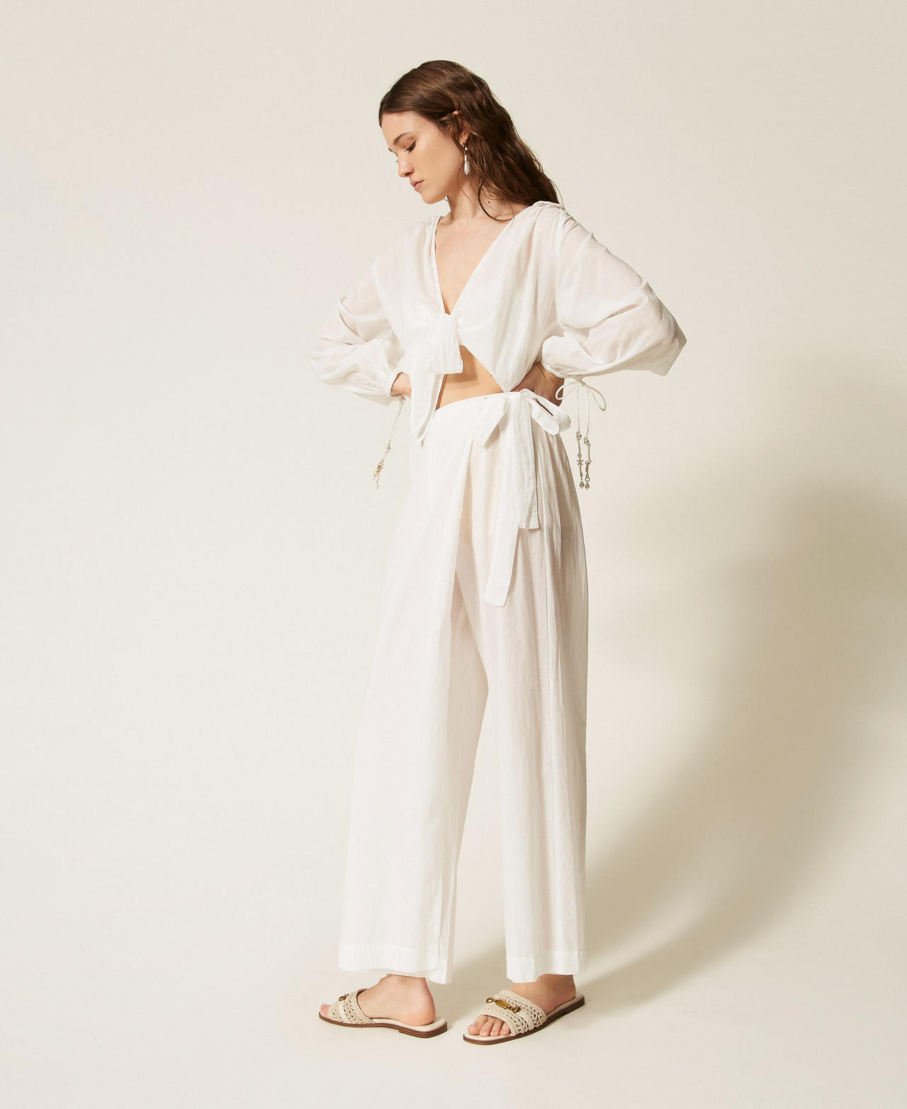 Muslin palazzo trousers Off White Woman 261LM2RBB_00526_02