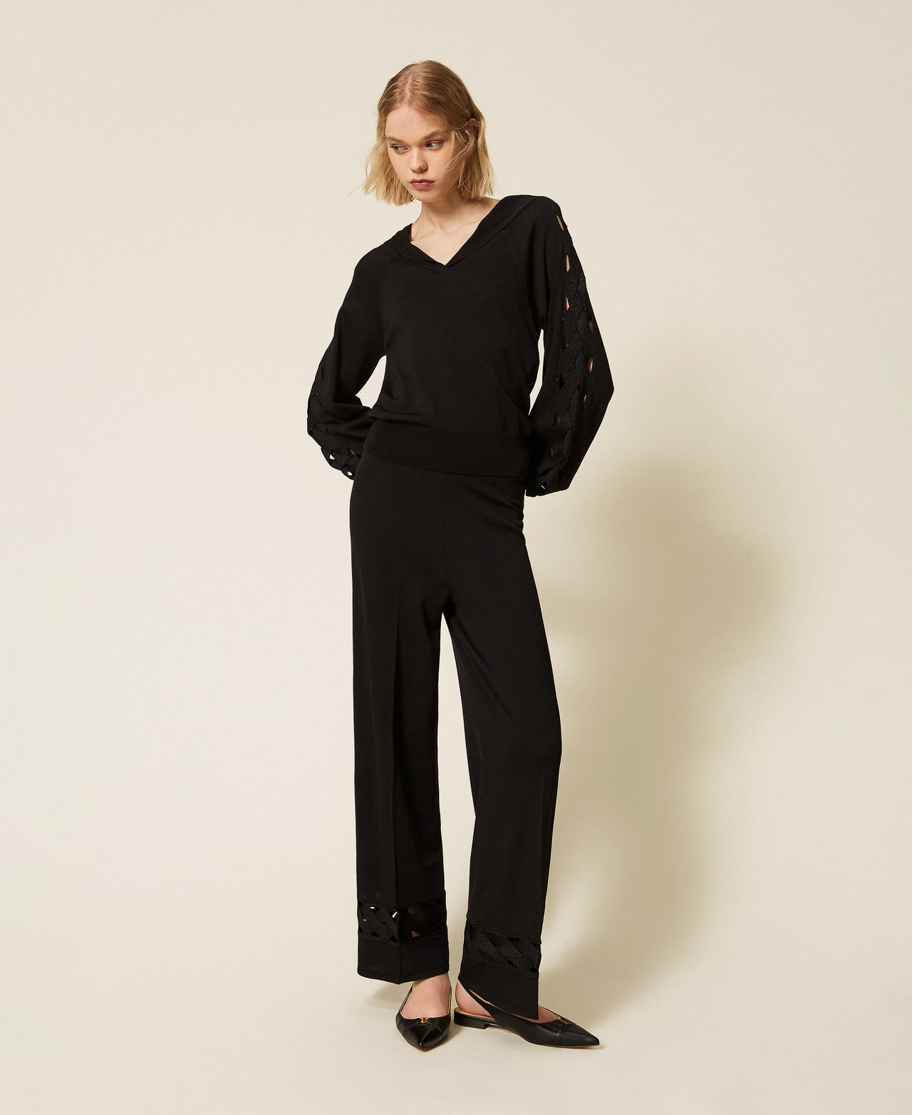 Pantalon en maille avec torsades