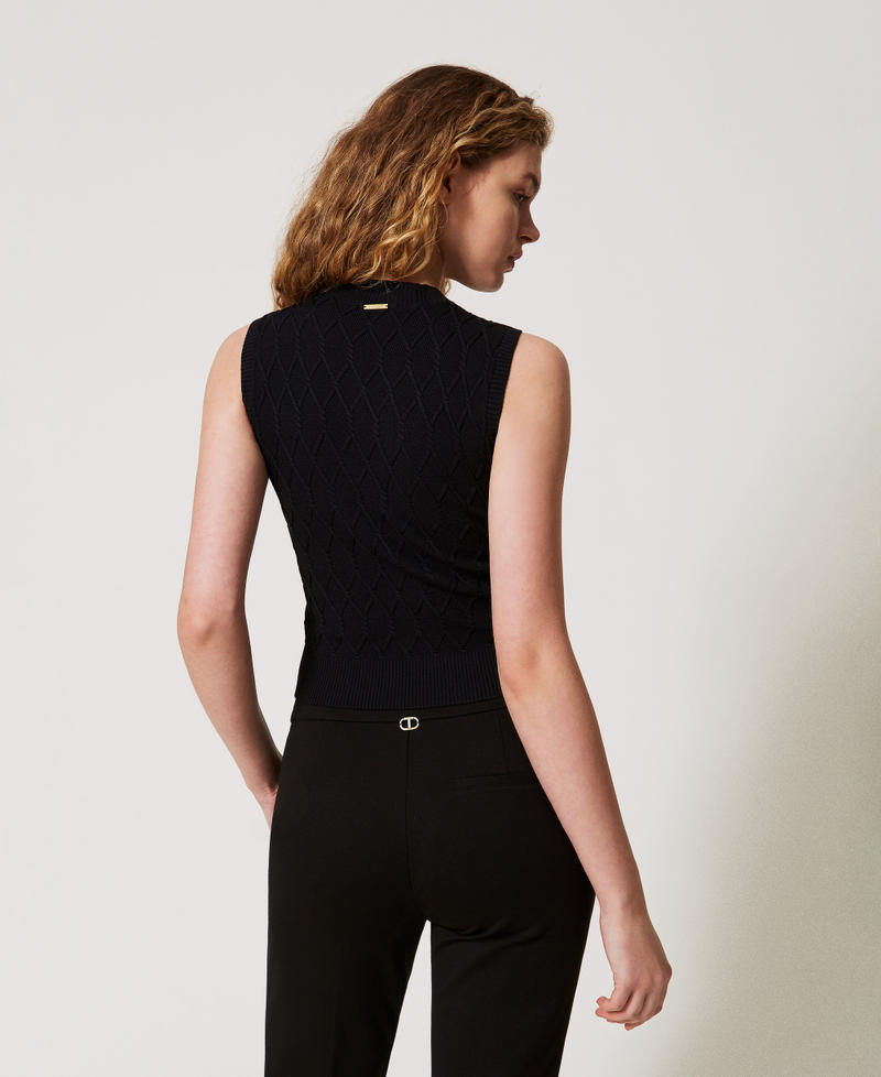 Stricktop mit Rautenmuster Schwarz Frau 251LL3HAA_00006_03