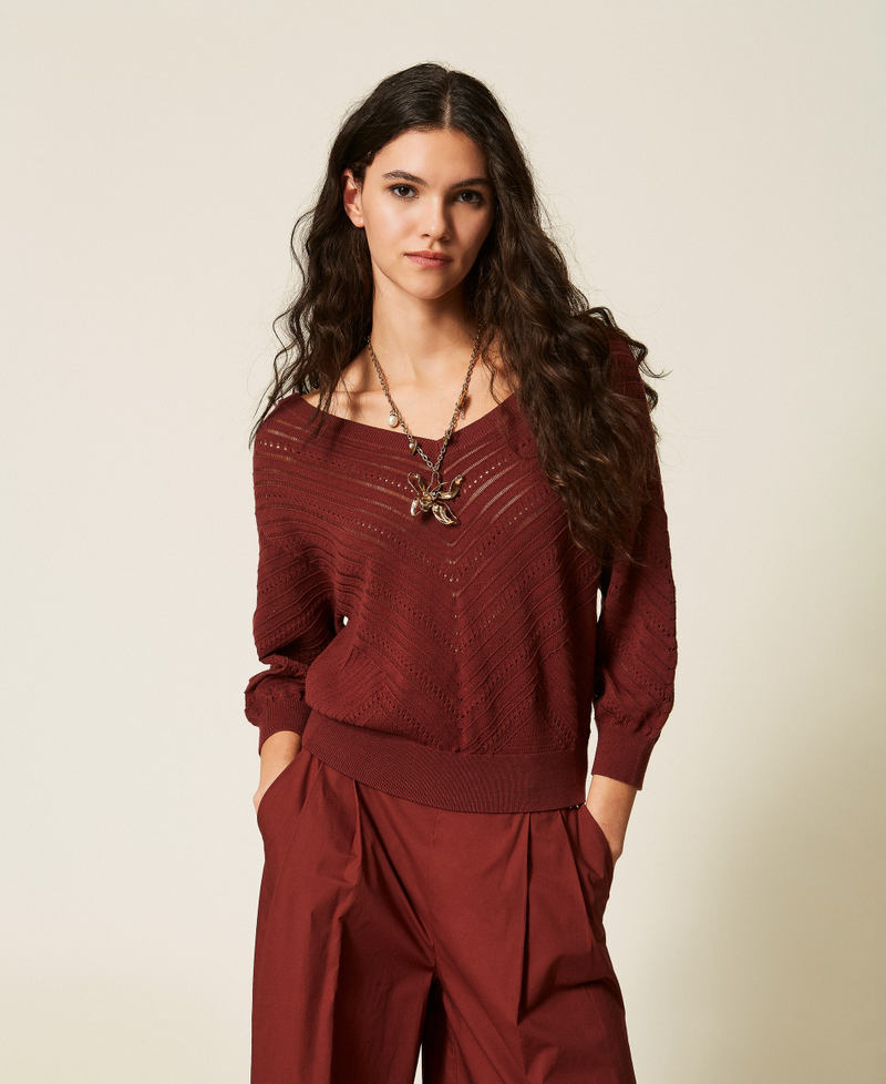 Chevron openwork jumper Brown Red Clay Woman 261AT3040_00260_01