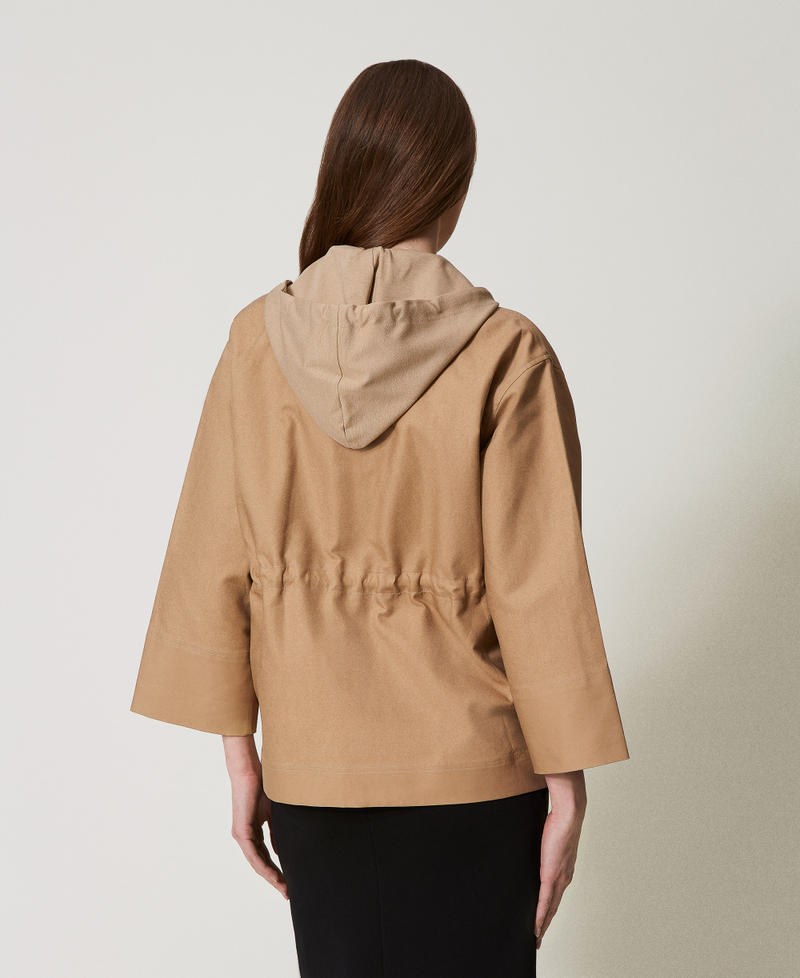 Caban jacket with hood and drawstring Rope Beige Woman 251TE2180_12145_03