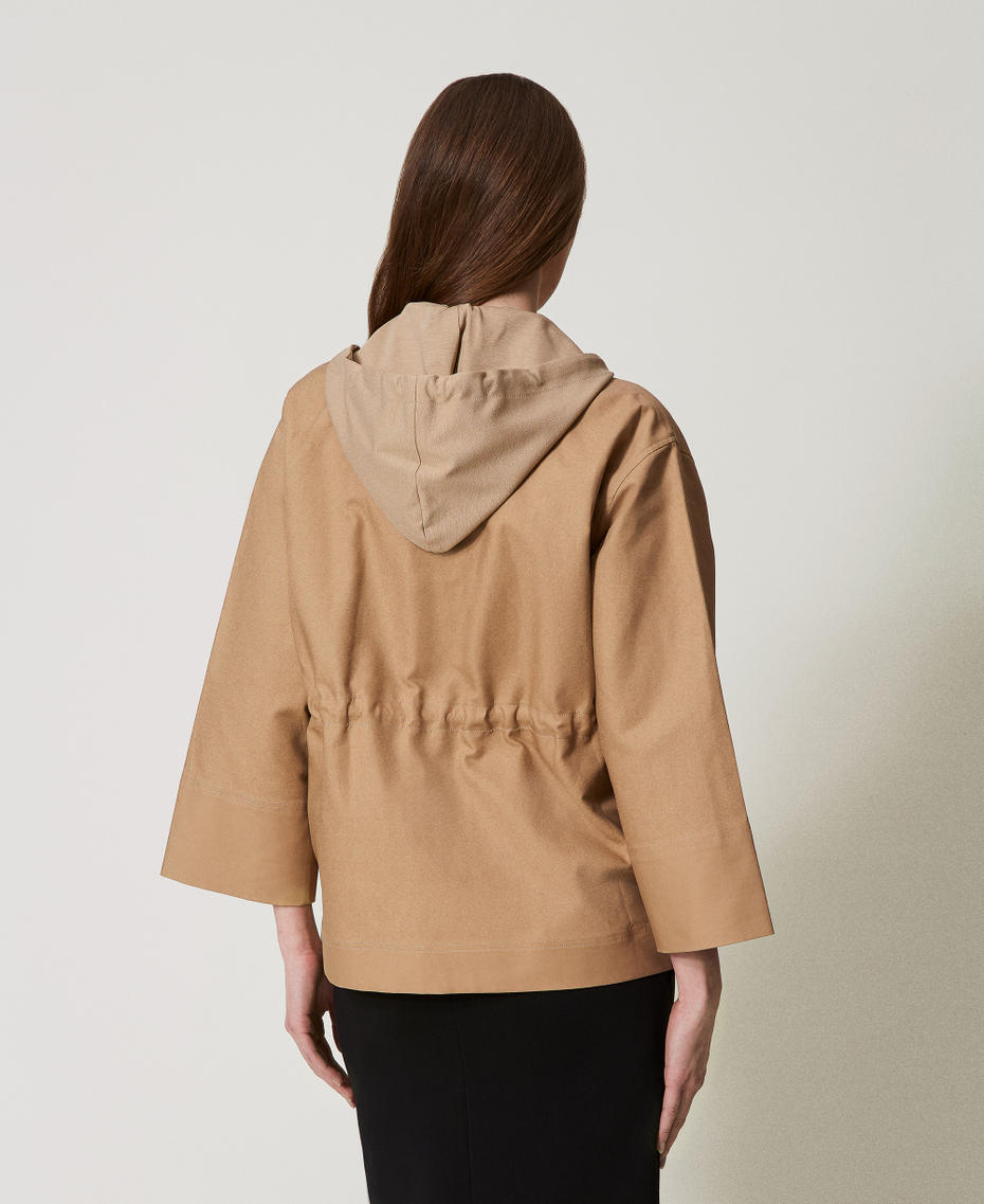 Caban jacket with hood and drawstring Rope Beige Woman 251TE2180_12145_03