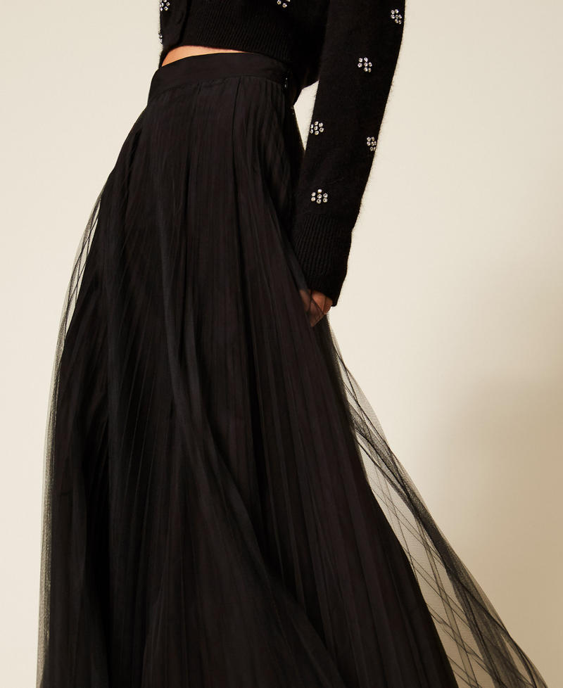 Falda larga de tafetán y tul Negro Mujer 252TT2284_00006_04