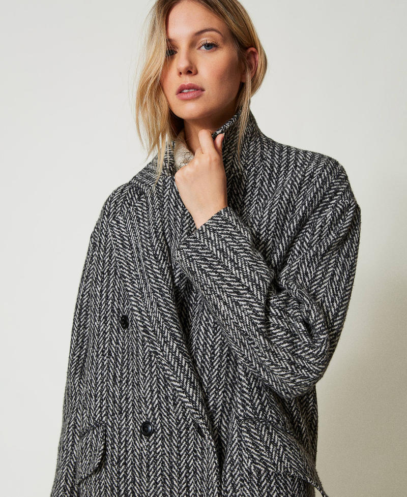 Pinstripe wool blend coat Salt Pepper Snow / Black Stripe Woman 242TT2510_12077_04