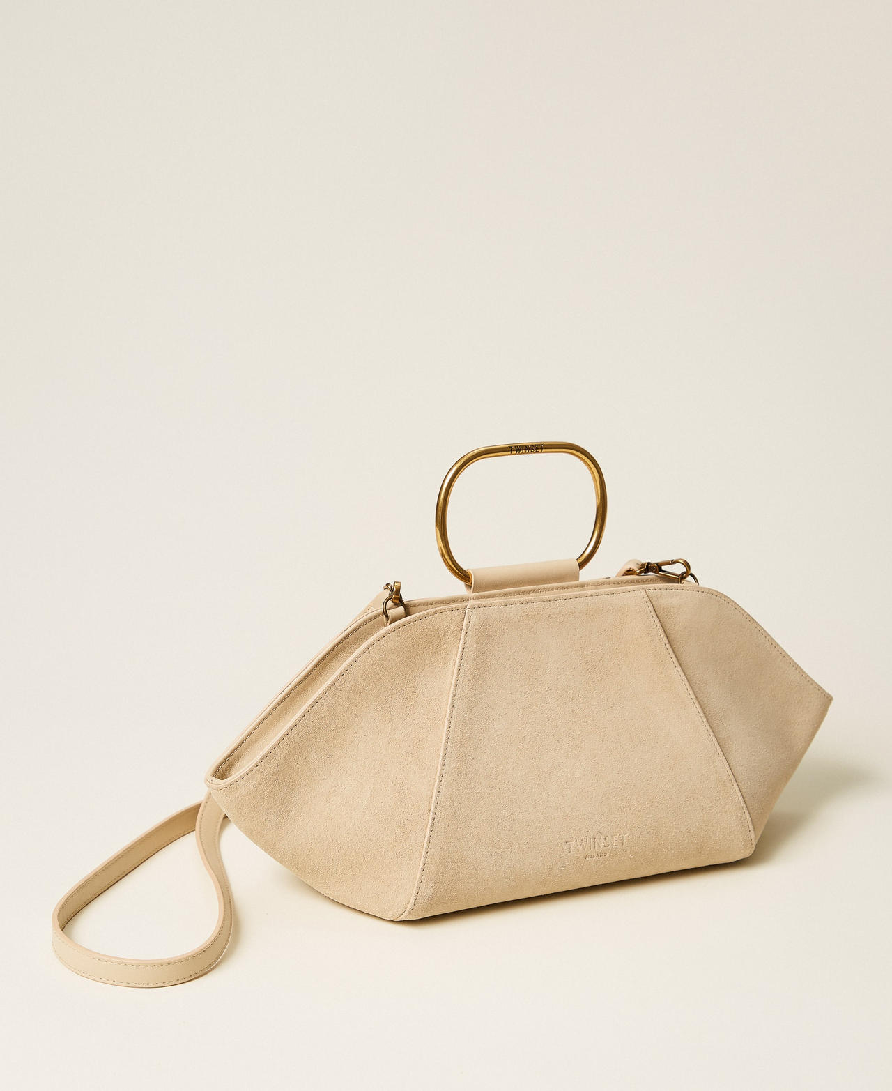 Umhängetasche aus Veloursleder „Delicate Sand“-Beige Frau 261TB7090_13161_02