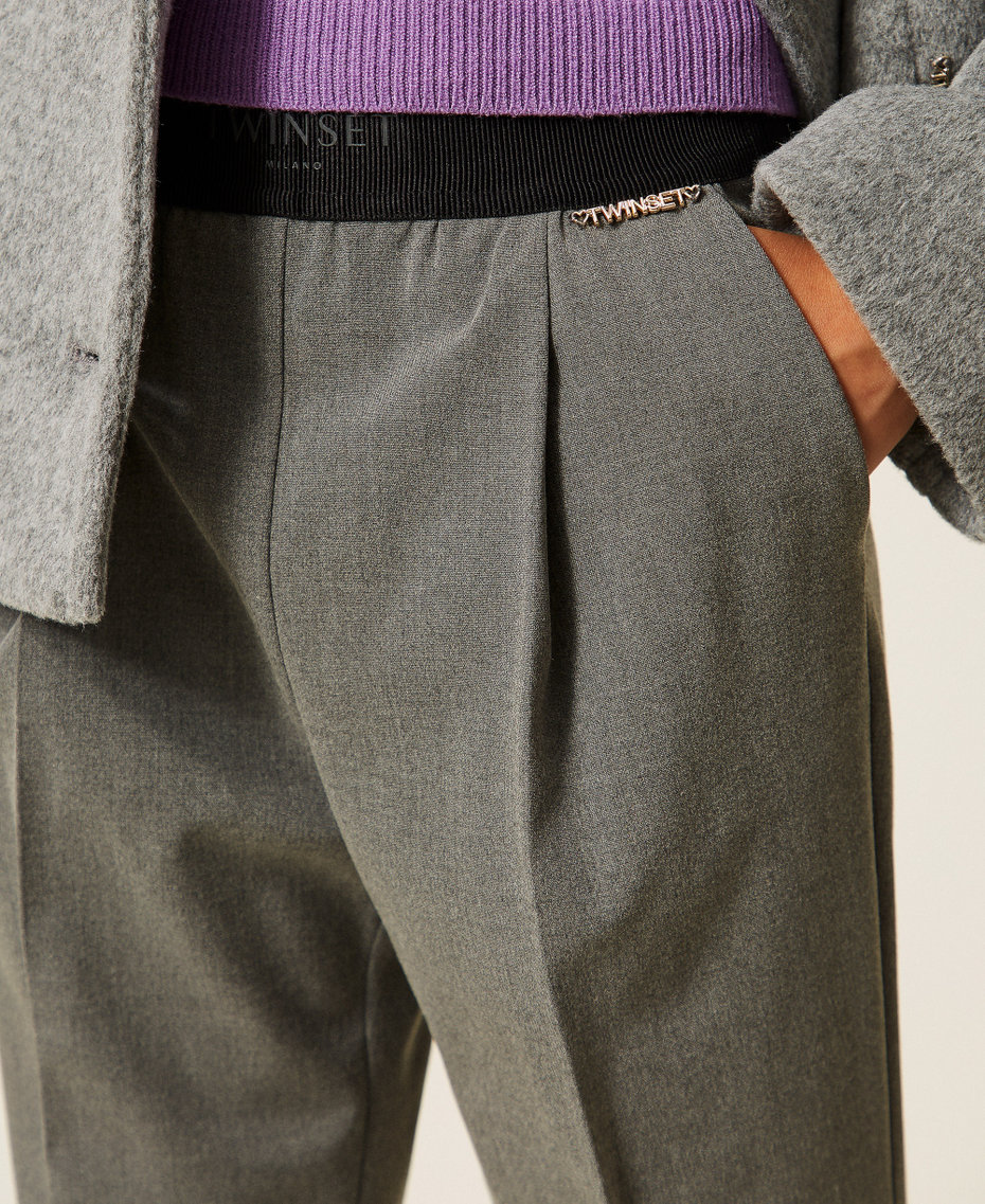 Flannel palazzo trousers with pleats Mid Grey Melange Girl 262GJ2184_12838_04