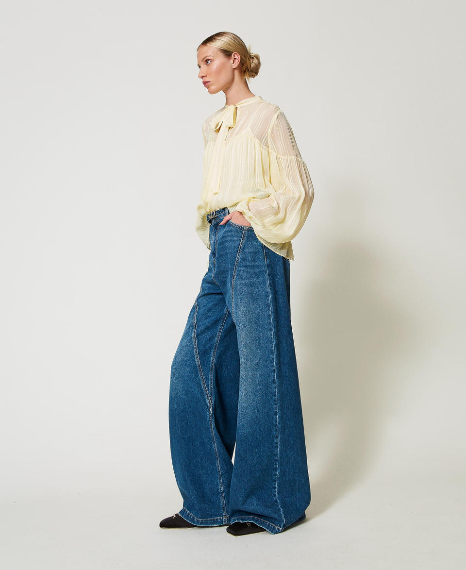 Wide leg jeans with Oval T belt "Mid Denim" Blue Woman 251TP2572_01611_02