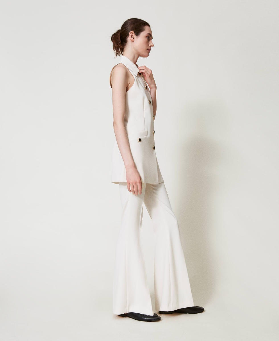 Pantalon évasé en crêpe fluide Nacre Femme 251TP2105_00059_02