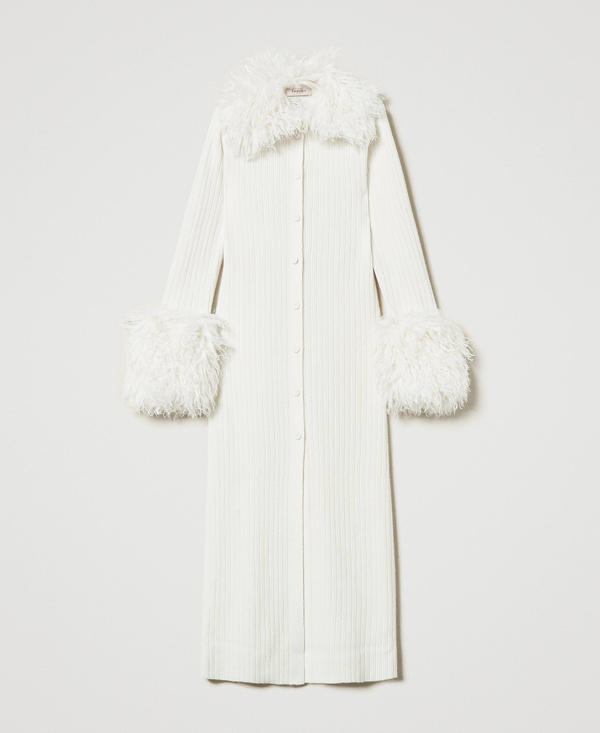 Abito-cardigan lungo in misto lana e faux fur