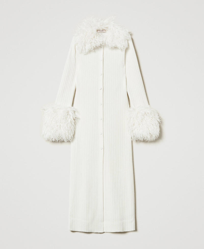 Robe-cardigan longue en laine mélangée et fausse fourrure Blanc Neige Femme 242TT3430_00282_S0