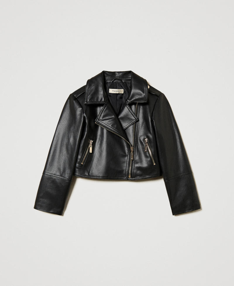 Bikerjacke aus Lederimitat Schwarz Mädchen 251GJ2561_00006_0S