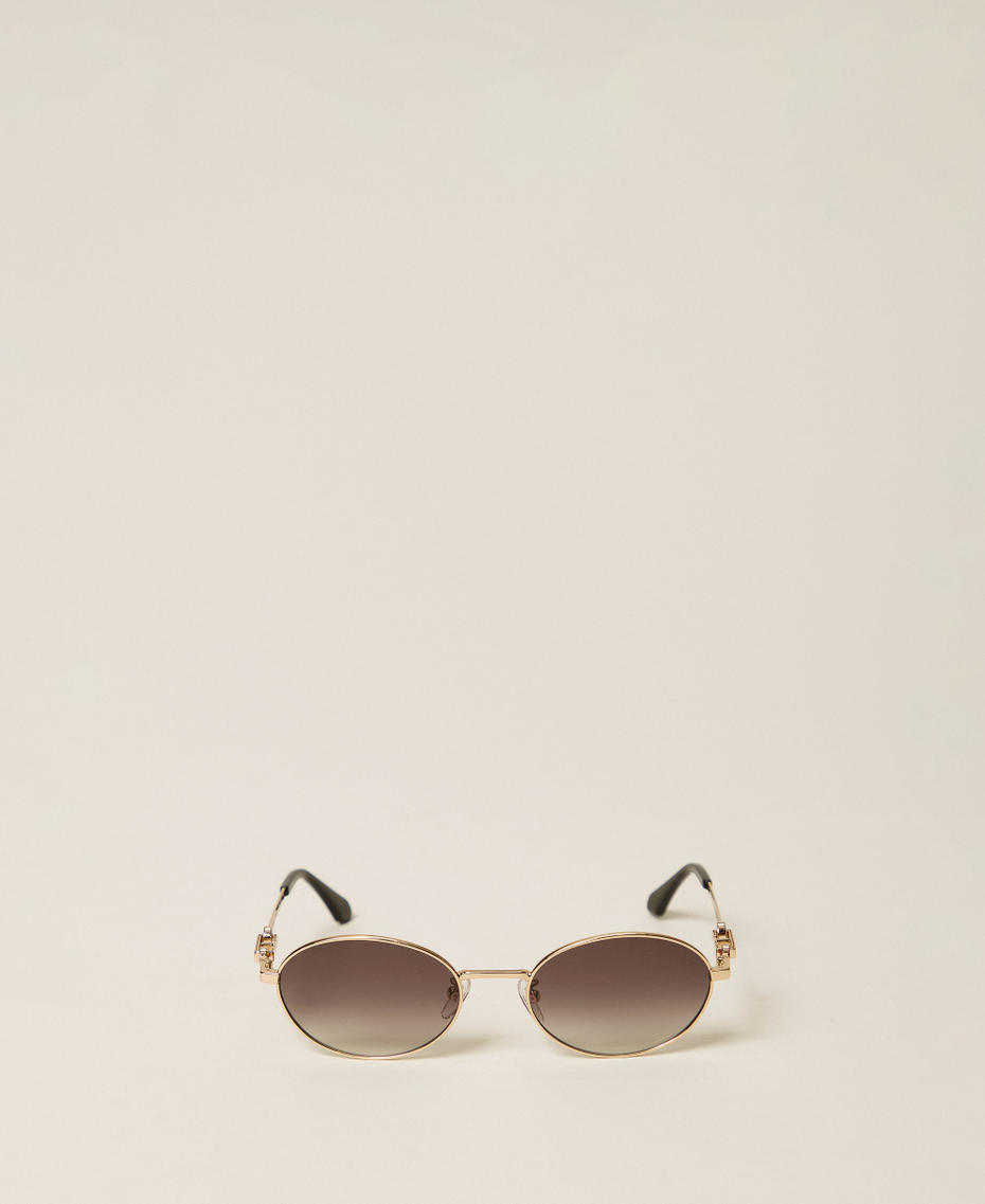 Oval-shaped metal sunglasses Shiny Gold Woman 999TZ509A_14158_01