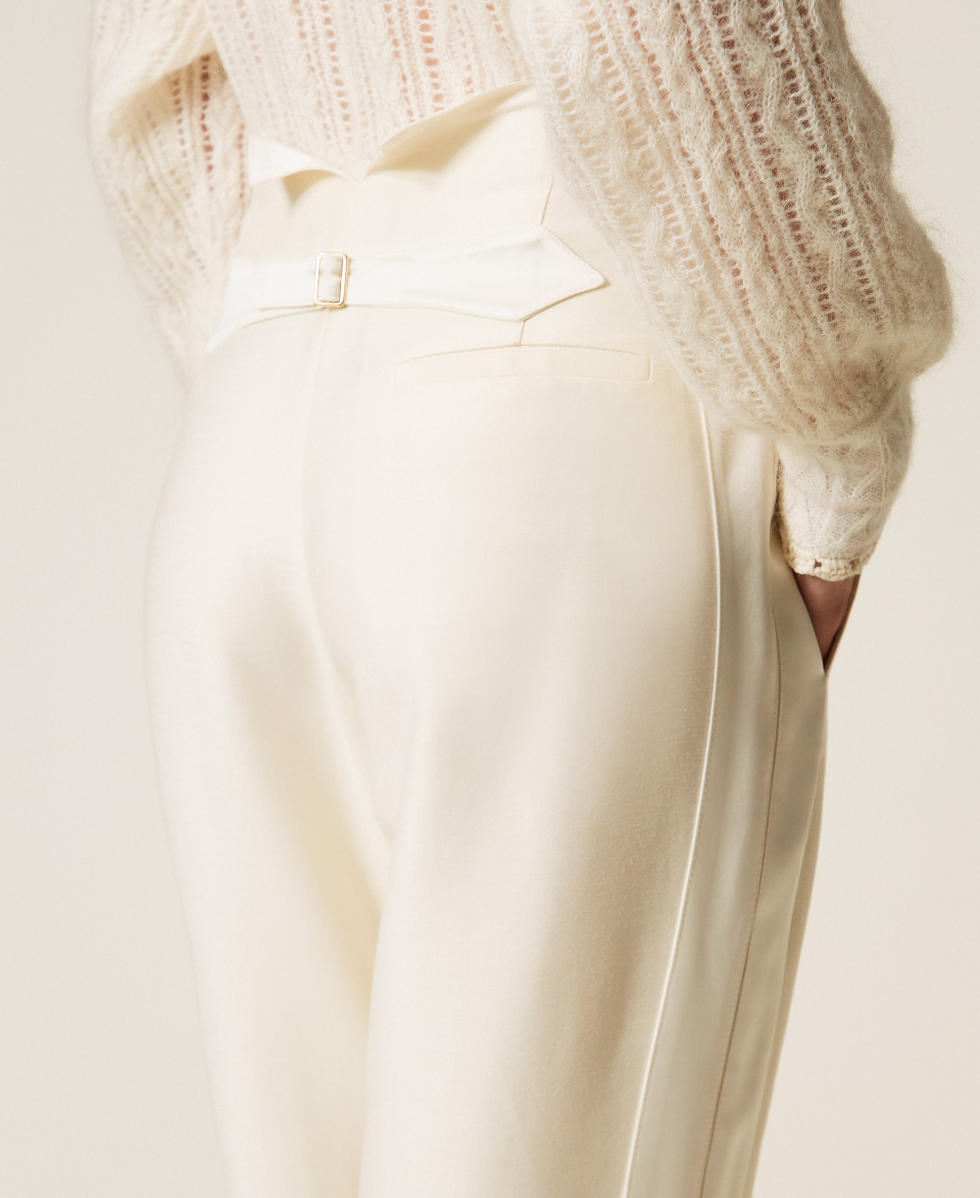 Tailored trousers with satin side bands White Snow Woman 252TS2063_00282_04