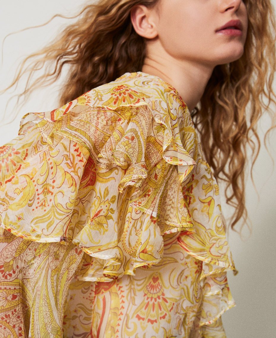 Bluse „Salina“ aus Seidenkrepon Paisleymuster-Printmix Passionsfrucht Frau 251TS2183_12587_05