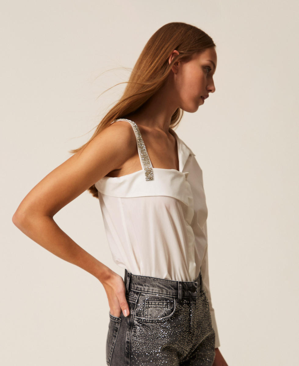 One shoulder poplin shirt Off White Woman 261AP2120_00526_03