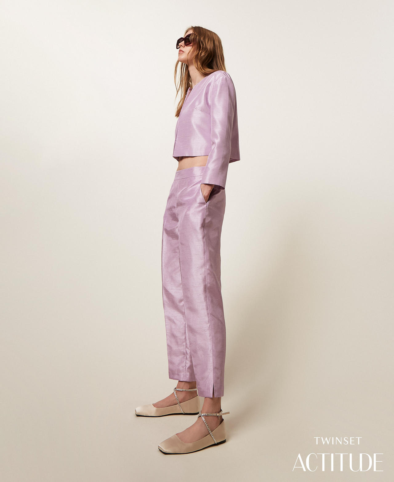Hose aus Shantung "Fair Orchid"-Violett Frau 252AP2183_12560_PA
