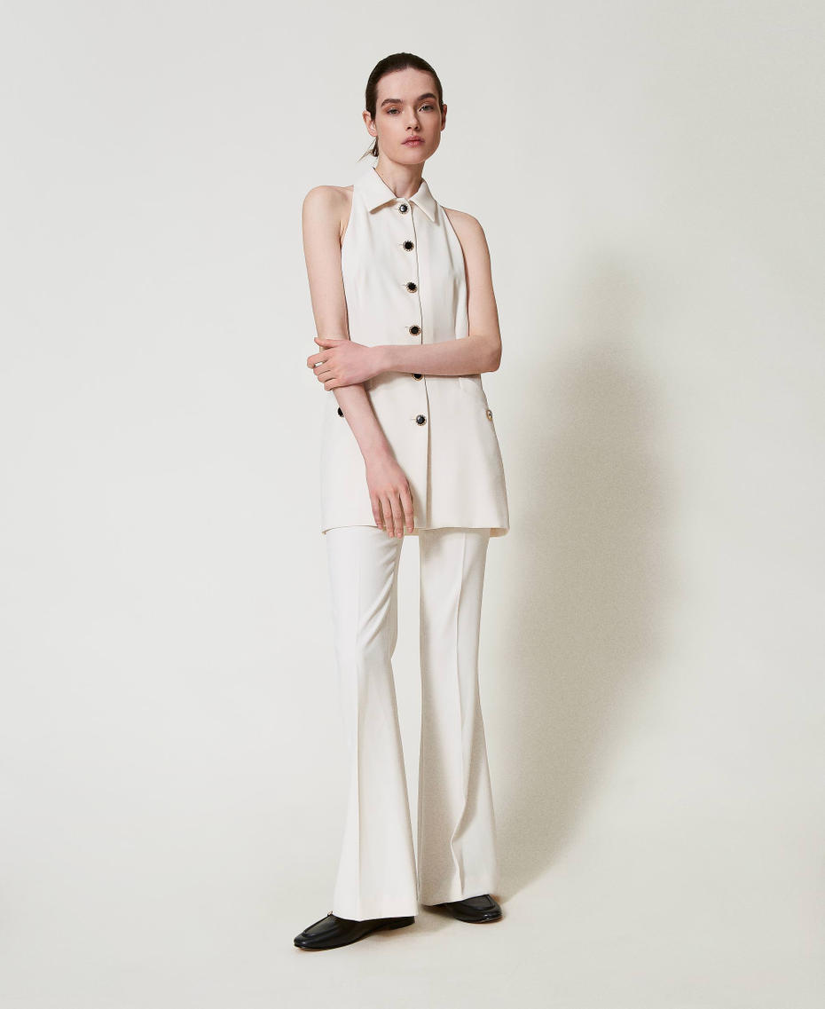 Fluid crêpe tunic with buttons Mother Of Pearl Woman 251TP2104_00059_0T