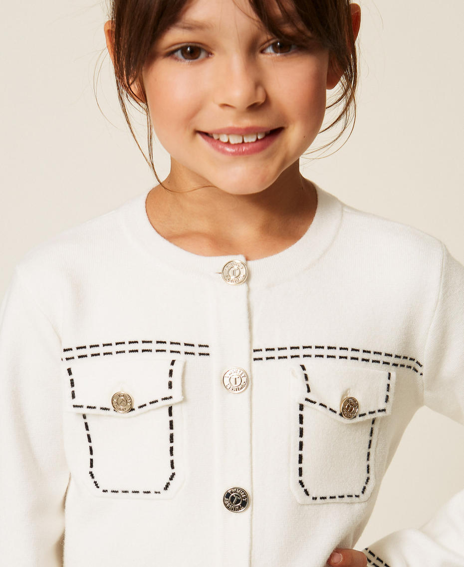 Knitted jacket with stitching "Snow" White/Black Girl 262GJ3020_13770_04