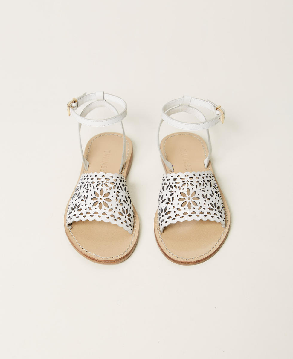 Lasered leather sandals with straps "Ice" White Girl 251GCJ048_00808_04