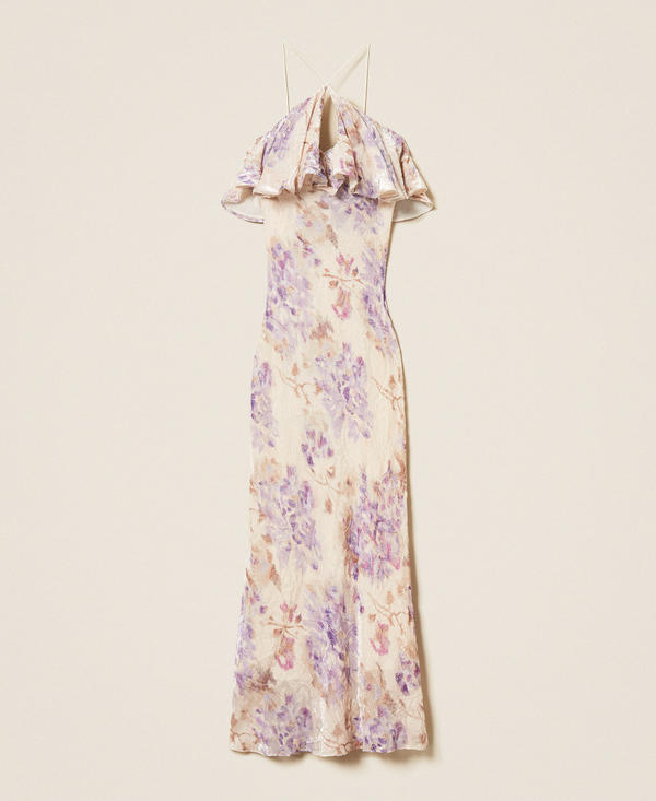 Samtkleid aus Seidenmischung mit floralem Dessin