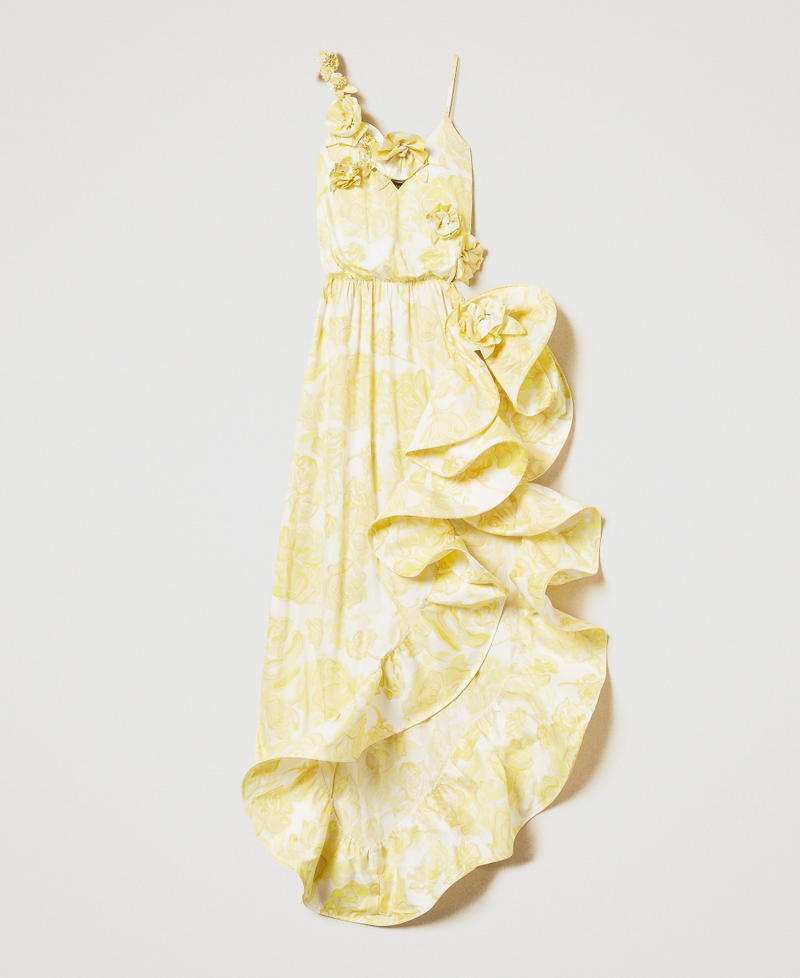 Robe longue avec roses appliqu&eacute;es et volants Yellow Pear Roses Femme 251AX2037_12434_S0