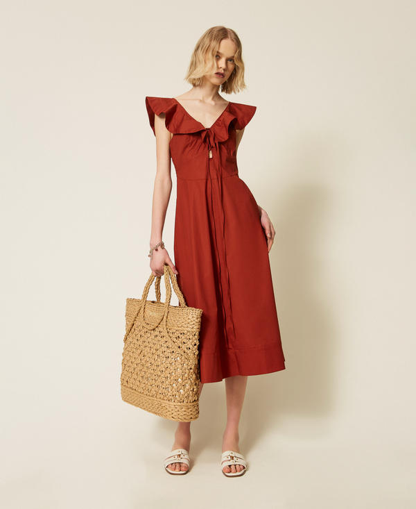 Poplin midi dress with ruffles