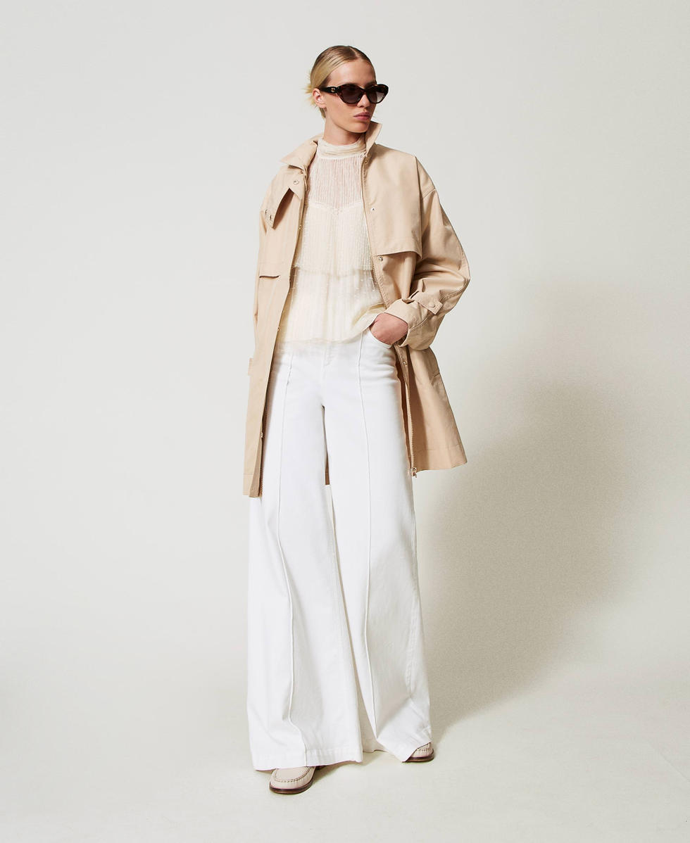 Short twill trench coat with belt Rope Beige Woman 251TP2661_12145_T0