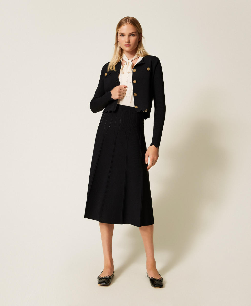 Giacca in maglia con bottoni logati Nero Donna 252TP320A_00006_T0