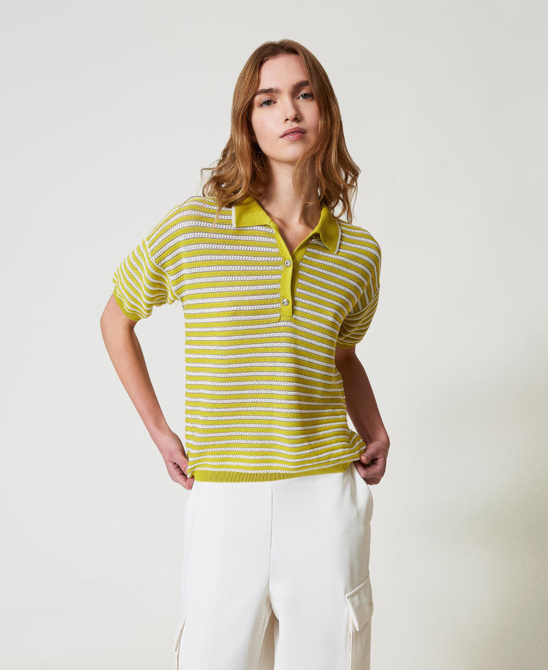 Jersey de polo con rayas de lúrex Bicolor Sugar / Citronelle Mujer 251AP3020_12177_01