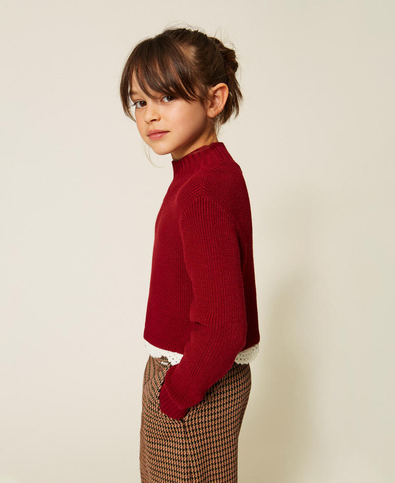 Jersey de cuello alto de ganchillo Red Ruby / Trimming Blanco "Nieve" Ni&ntilde;a 262GJ3080_13783_02