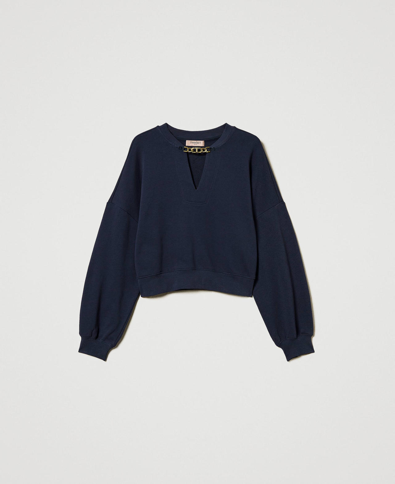 Short sweatshirt with Oval T chain Blue Night Woman 251TP2483_00238_0S