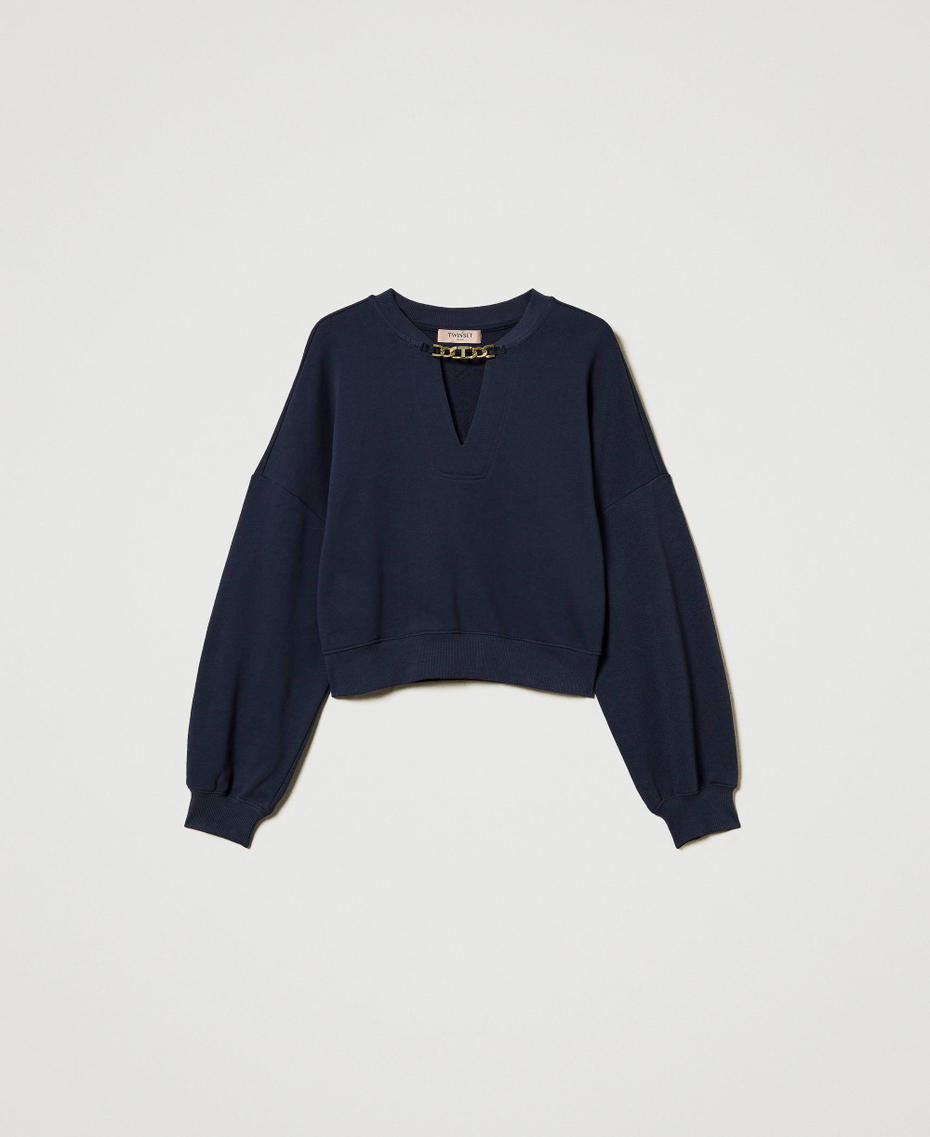 Short sweatshirt with Oval T chain Blue Night Woman 251TP2483_00238_S0