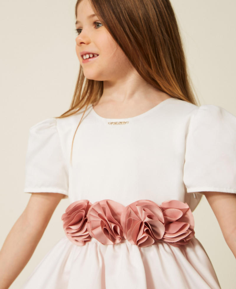 Abito corto baby in raso duchesse e tulle Bicolor Off White / Pink Dancer Bambina 261GB2102_13233_04