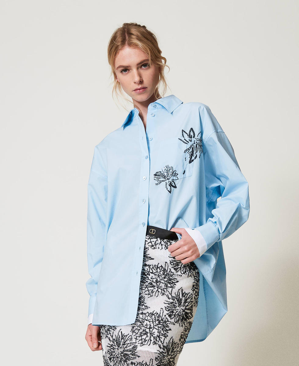Camisa con bordado de lentejuelas Azul "Airy Blue" Mujer 251TE2082_11256_01