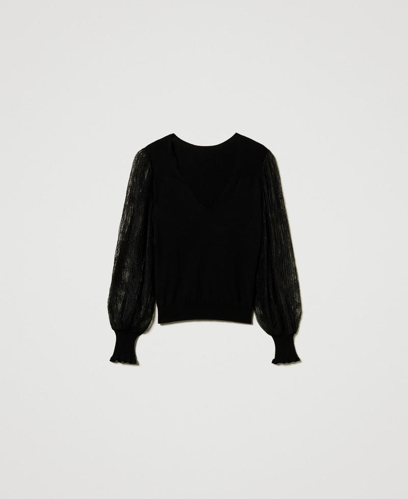 Pull double usage avec manches en dentelle Noir Femme 242TT3162_00006_S0