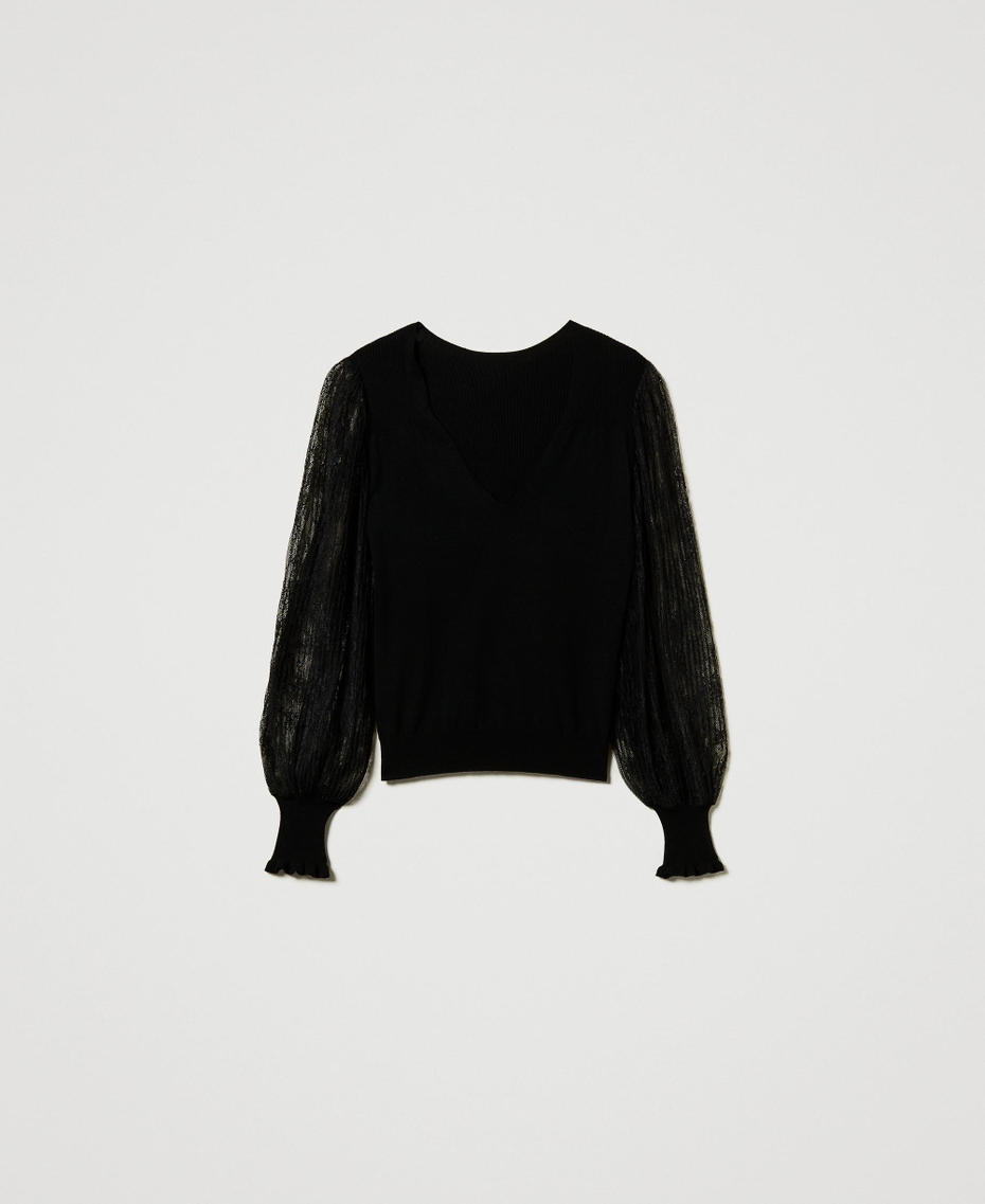 Pull double usage avec manches en dentelle Noir Femme 242TT3162_00006_S0