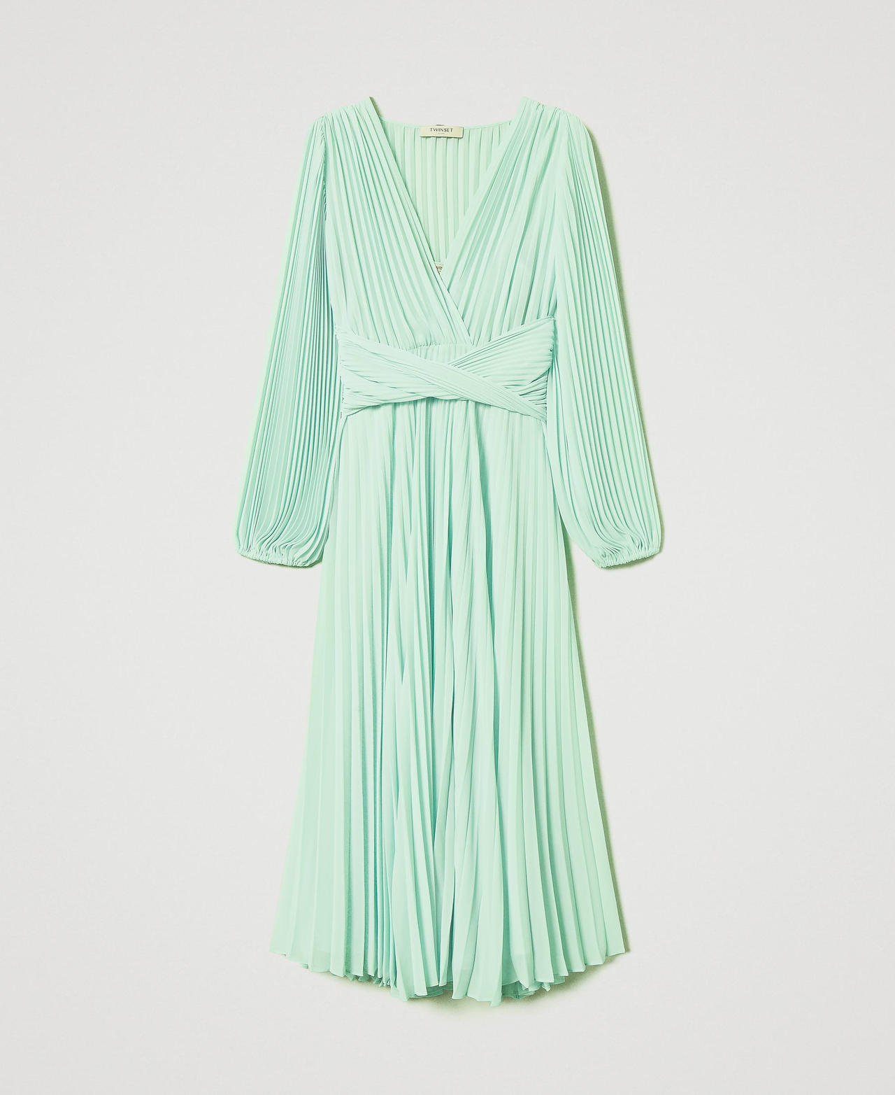 Robe longue en crêpe georgette plissé Mint Femme 251TP2330_12080_0S