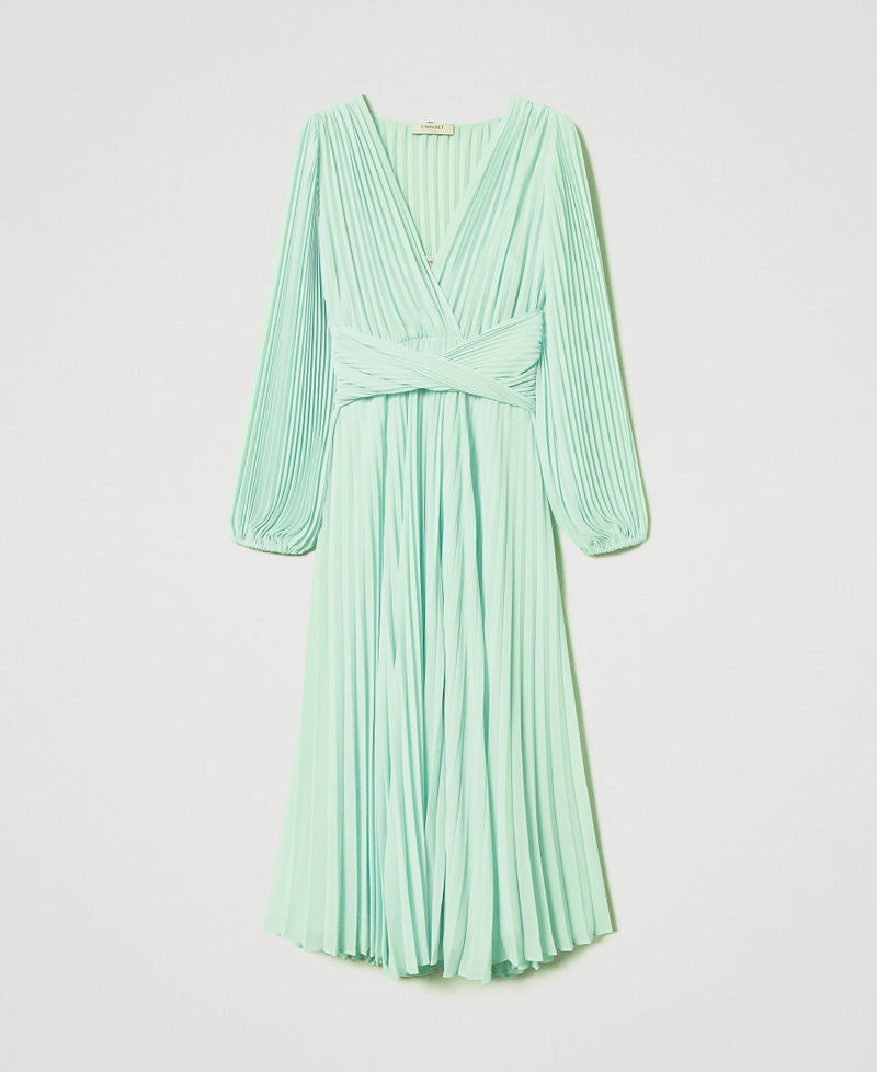 Robe longue en crêpe georgette plissé Mint Femme 251TP2330_12080_0S