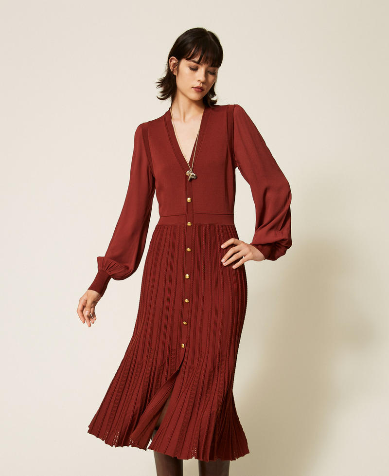 Robe longue trompe-l&rsquo;&oelig;il en maille Marron "Cherry Wood" Femme 262TP3082_06501_01
