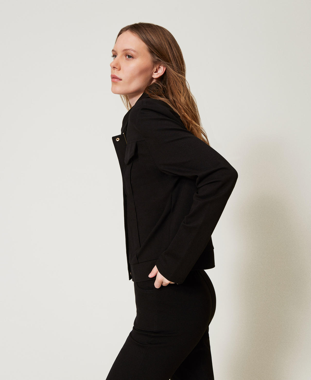 Jacket with flaps and ribbing Black Woman 251LL2RAA_00006_02