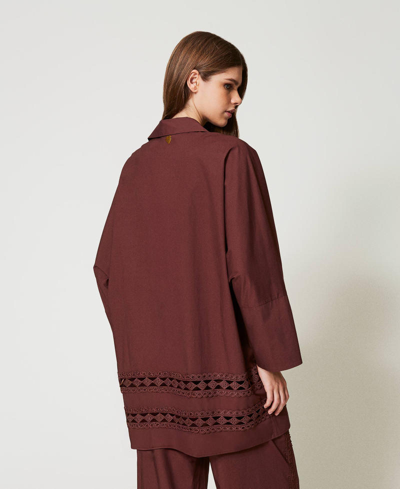 Poplin shirt with crochet detail Brown Stone Woman 251LB2KBB_12133_03