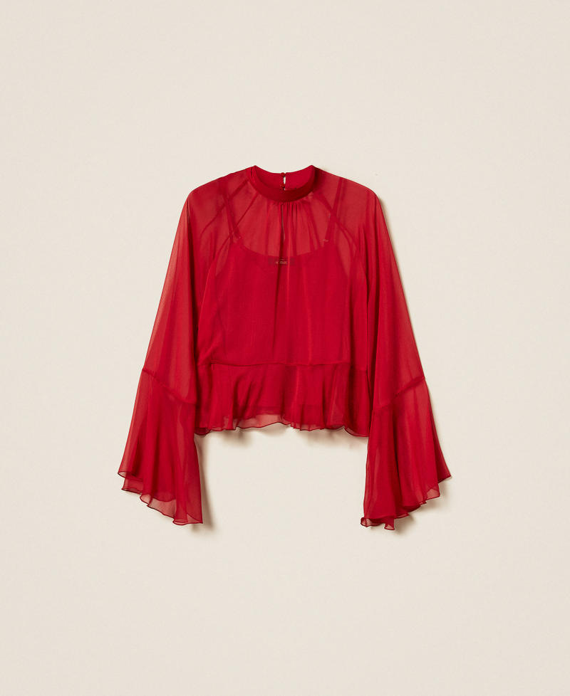 Блузка из вуали с оборками Красный Черешня женщина 252AT2213_00034_S0