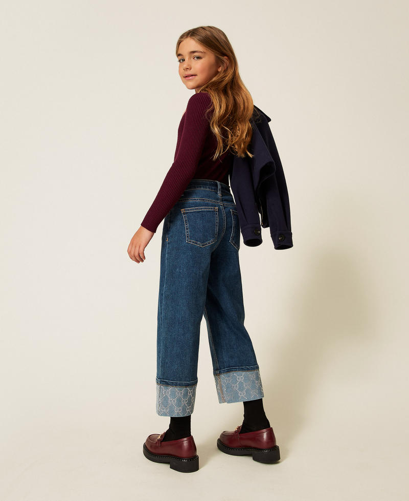 Five-Pocket-Jeans mit Oval T aus Strass Denim Mid Blue Mädchen 252GJ2190_07282_03