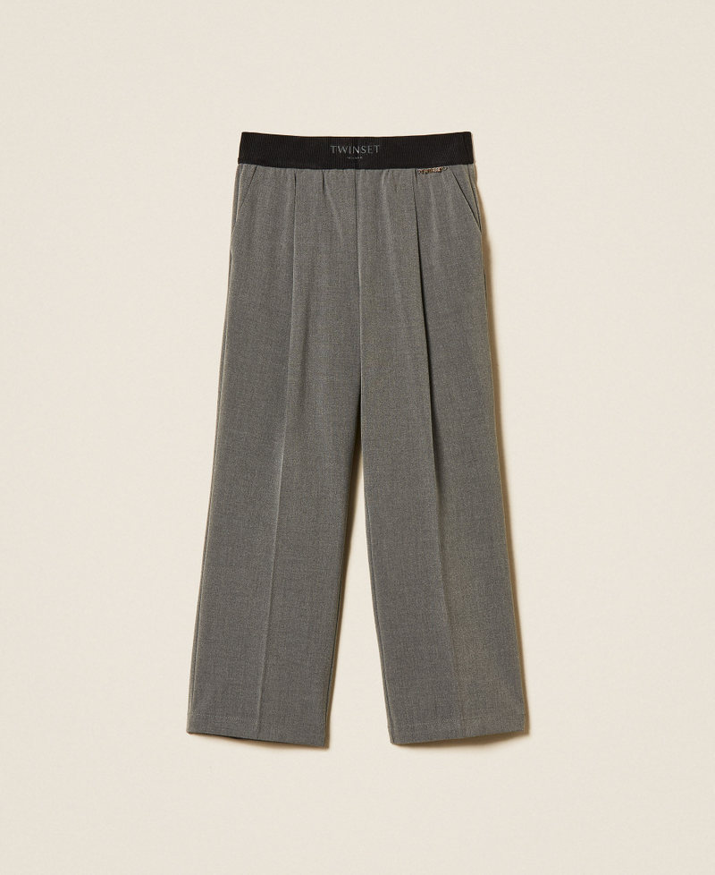 Flannel palazzo trousers with pleats Mid Grey Melange Girl 262GJ2184_12838_S0