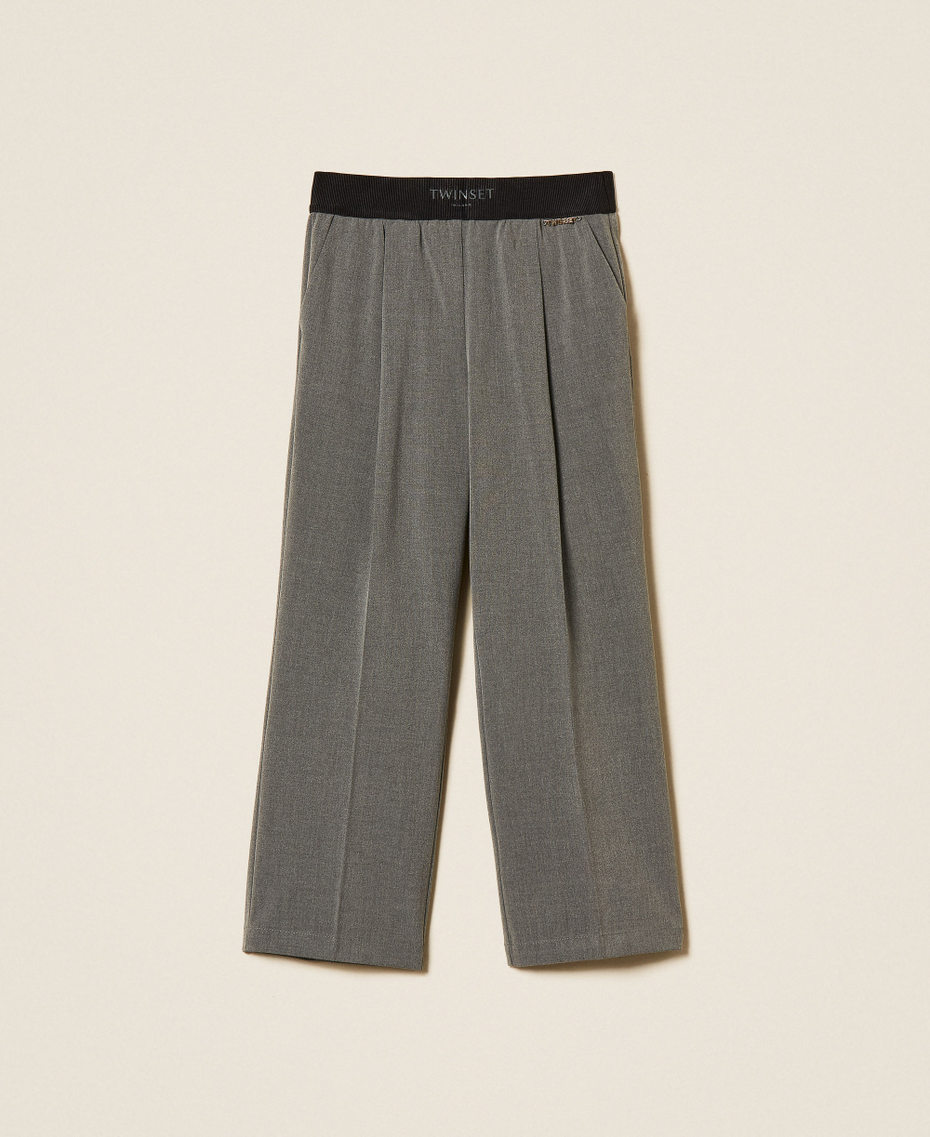 Flannel palazzo trousers with pleats Mid Grey Melange Girl 262GJ2184_12838_S0